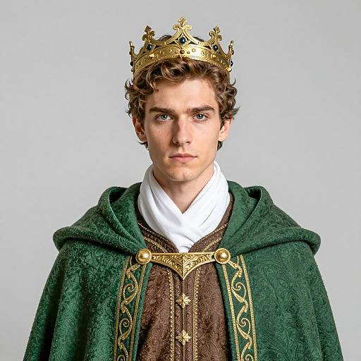 Young Man in Ornate Medieval Costume with Gold Crown