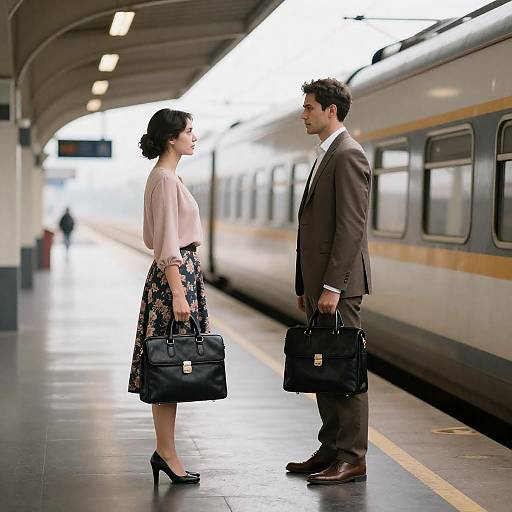 Business Couple Facing Each Other at Train Station