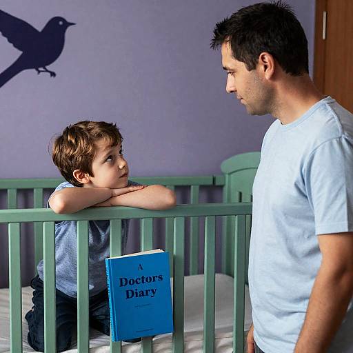 Emotional Bond: Man and Boy in Crib