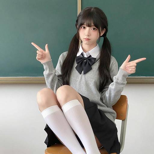 Anime Schoolgirl Sitting Classroom Pose