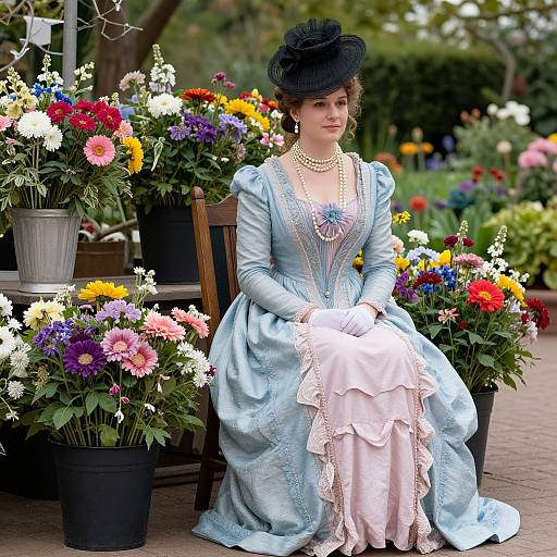 Victorian Woman in Floral Garden