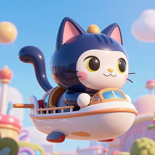 Pixar-Style Cat Flying Boat