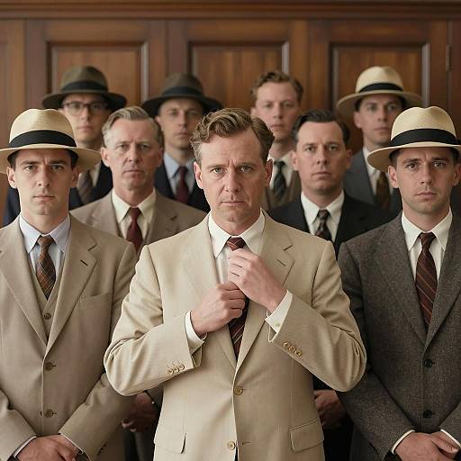 Mid-20th Century Suited Men in Line