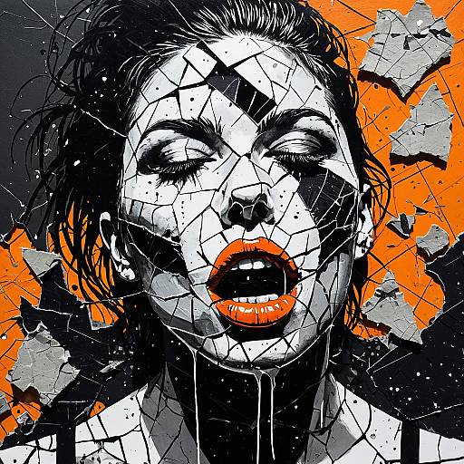 Mixed Media Portrait with Broken Glass Effect