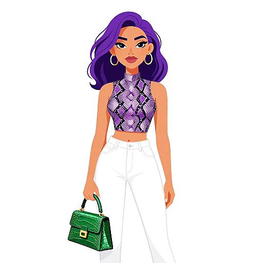 Chic Woman in Snake Print Top