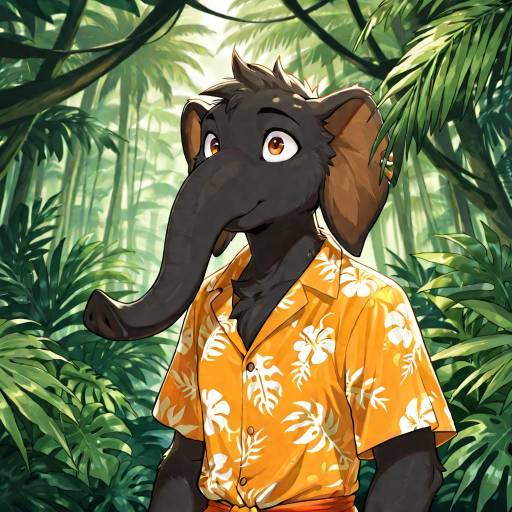 Vibrant Ecchi Elephant in Rainforest