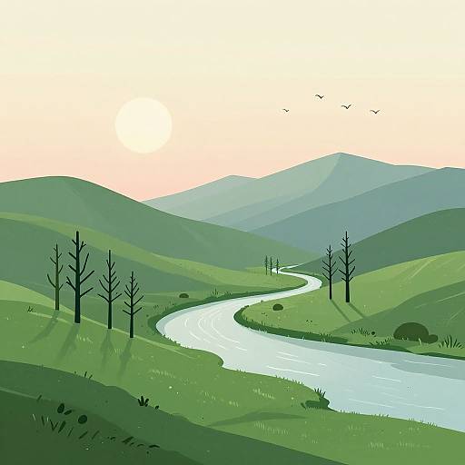 Minimalist Serene Mountain Landscape