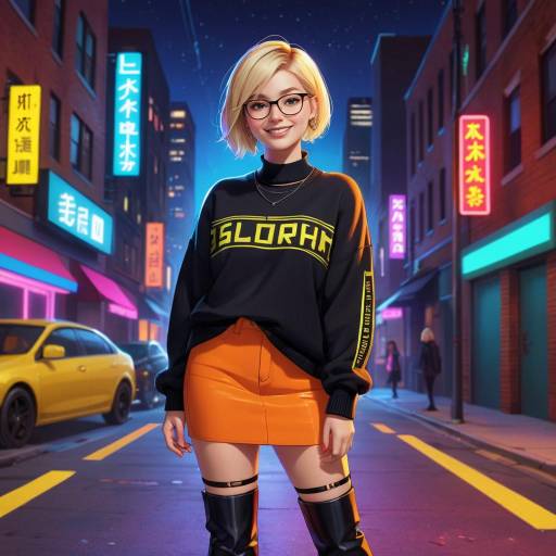 Confident Blonde in Neon Urban Streets