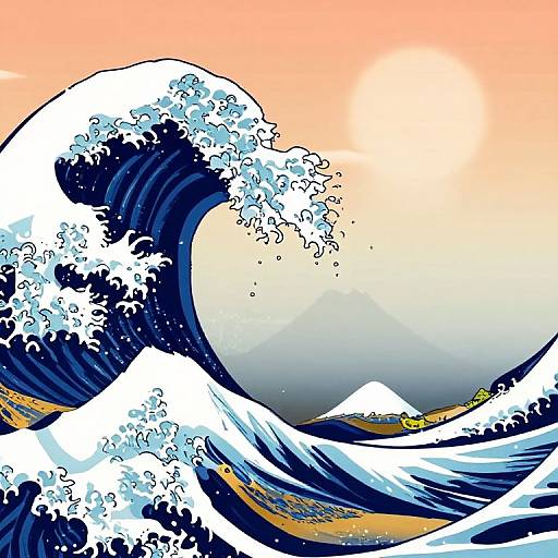 Vibrant Japanese Mountain Wave Graphic