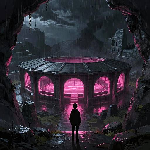 Unusual Anime Landscape with Electric Pink