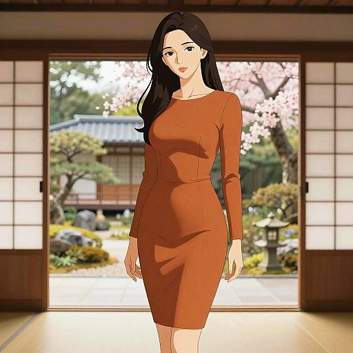 Elegant Woman in Japanese Garden