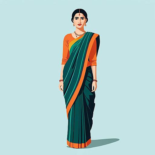 Minimal Vector Illustration of Woman in Sari