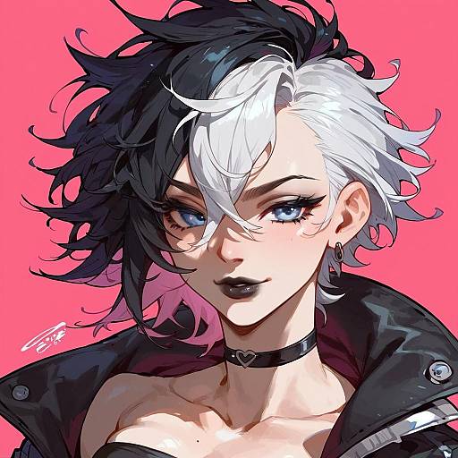Punk Girl Portrait with Two-Tone Hair