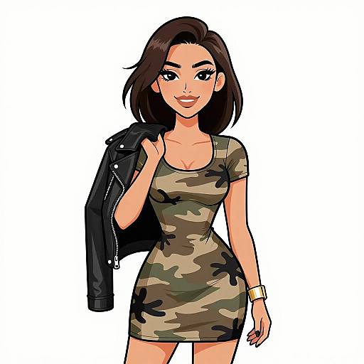 Edgy Woman in Camouflage Dress