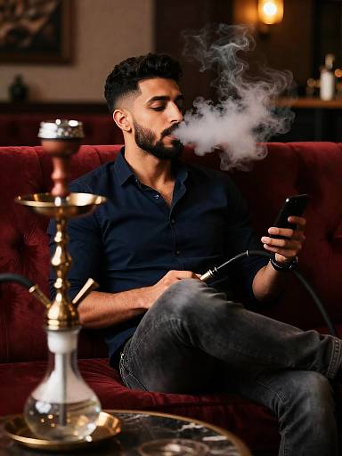 Middle Eastern Man in Shisha Lounge