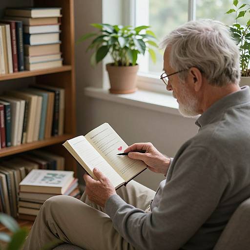 Thankful Elderly Man in Cozy Library