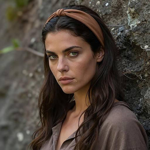 Intense Gaze of a Brown-Haired Woman