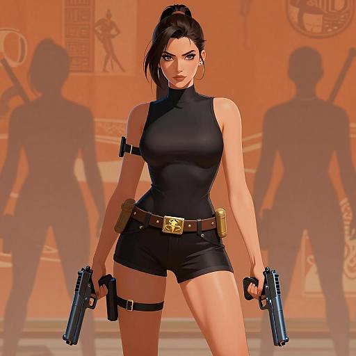 Confident Woman with Dual Blue Guns