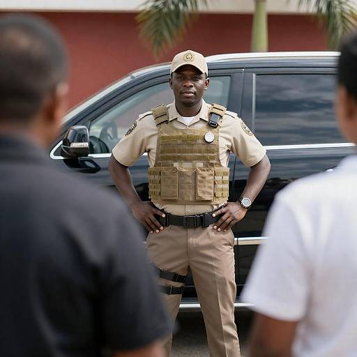 Security Officer in Front of SUV