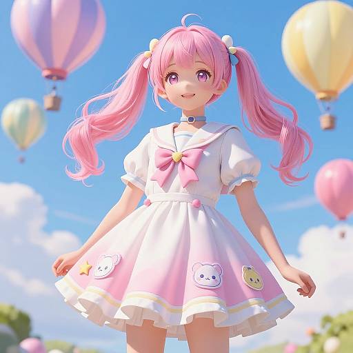 Whimsical Girl with Pink Pigtails