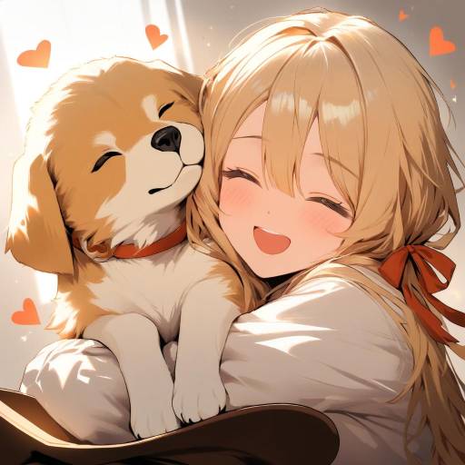 Blonde Girl with Dog and Heart