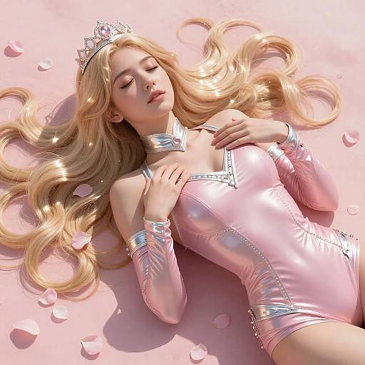 Glowing Blonde Woman in Pink Crown