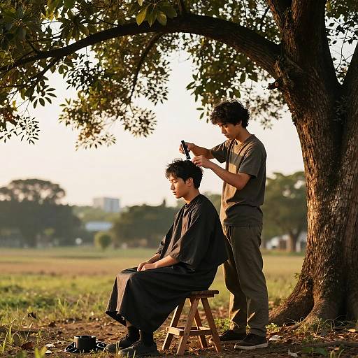 Poetic Outdoor Barber Scene