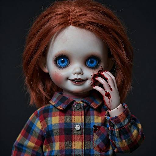 Sinister Doll with Bloodstained Plaid Shirt