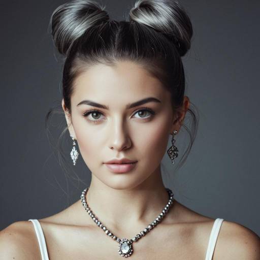 Young Woman with Double Hair Buns and Jewelry