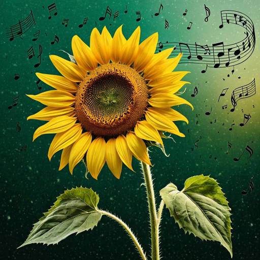 Sunflower with Musical Notes on Emerald Background