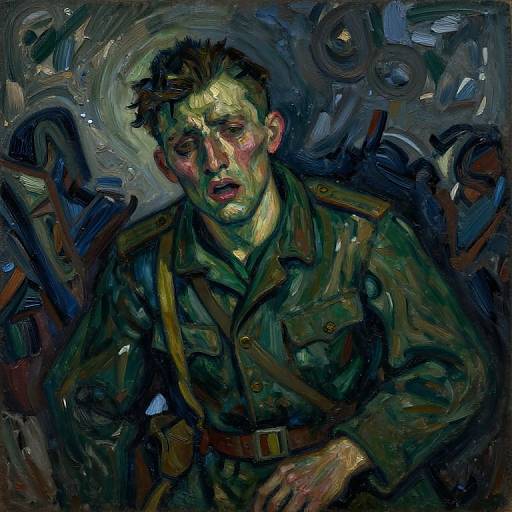 Haunted Soldier in Post-Impressionist Style