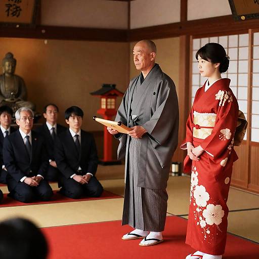 Traditional Japanese Ceremony in Soft Lighting