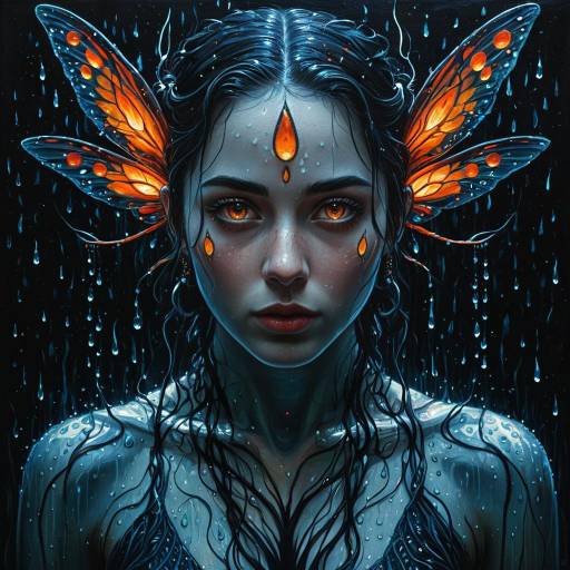 Ethereal Water Nymph with Fiery Eyes