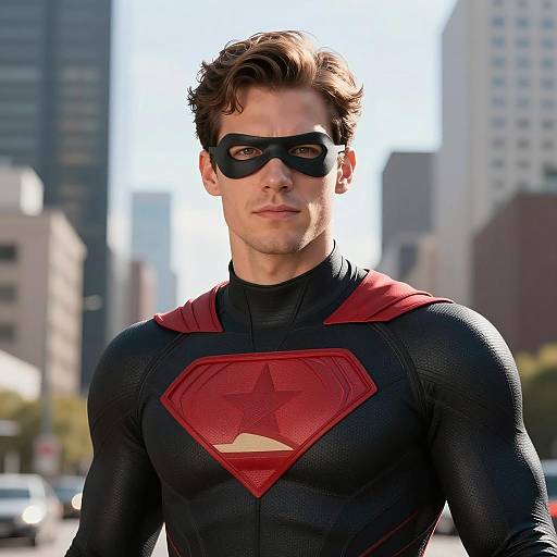 Young Man in Black and Red Superhero Suit