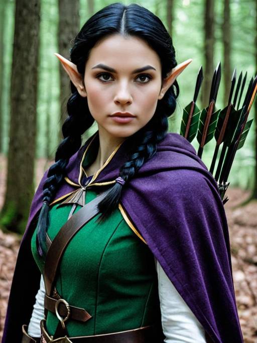 Female Elf Archer in Forest Costume