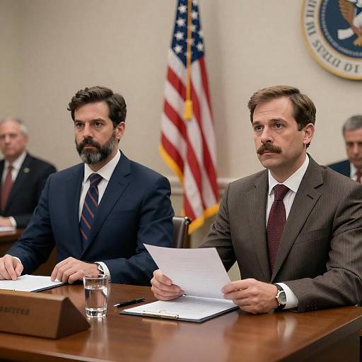 Two Men at Government Hearing Table