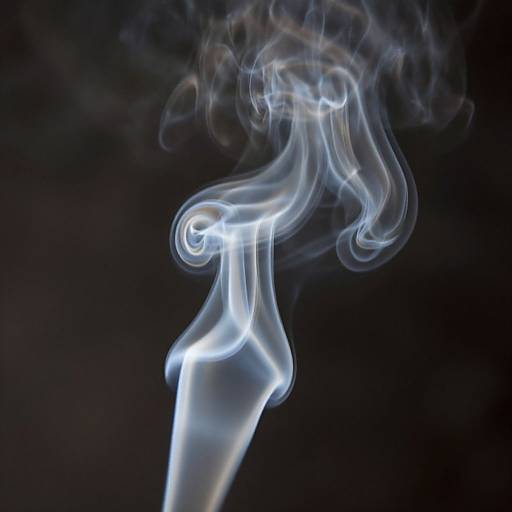 Photograph of a glowing, ethereal smoke curl against a dark background, featuring luminous blue and white wisps swirling gracefully.