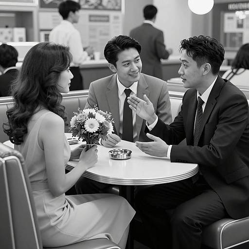 Vintage Diner Scene in Black and White