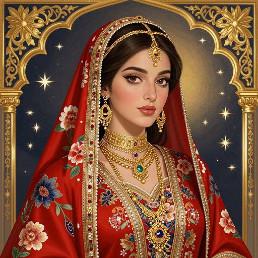 Vibrant Persian Woman in Ornate Attire