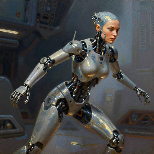Oil Painting of Modern Cyborg Patrol