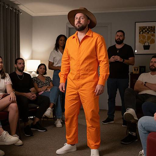 Confident Man in Orange Jumpsuit