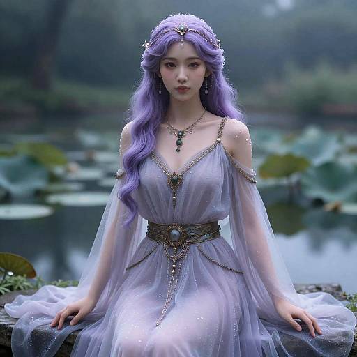 Iridescent Morning Dew Goddess by Pond