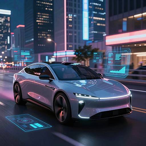 Futuristic Autonomous Car in Neon City
