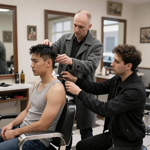 Vintage Barbershop Scene with Three Men
