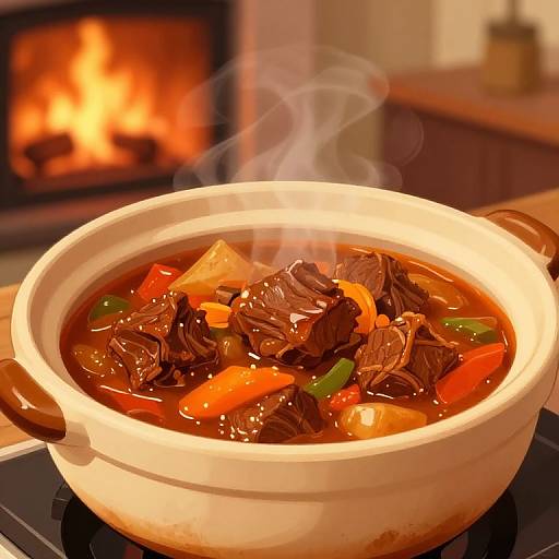 Rustic Slow-Cooked Meat Stew Illustration