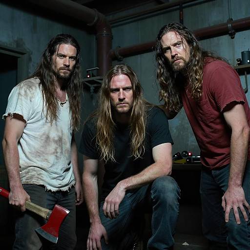 Three Men in Industrial Setting with Axe