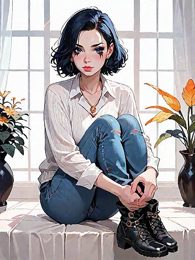 Casual Chic Woman Sitting by Window