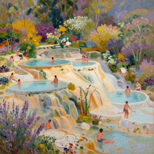 Impressionist Bathhouse Garden Scene