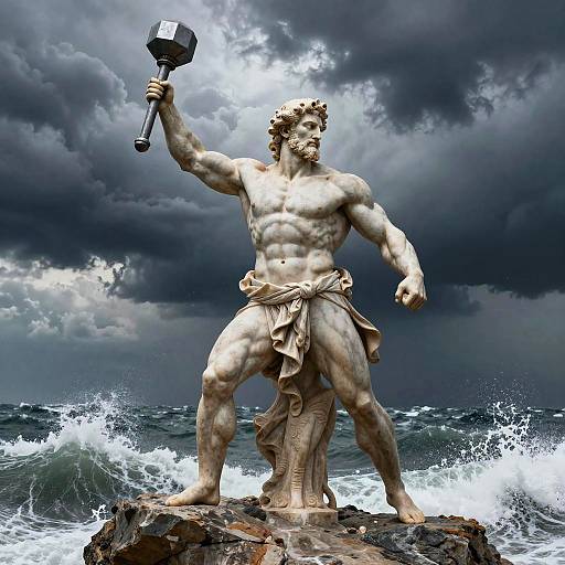 Muscular Greek God with Thunderbolt
