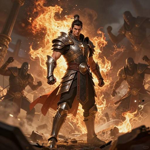 Powerful Warrior Amidst Chaotic Battleground